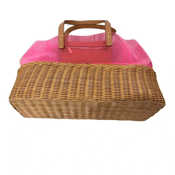 Frances Valentine “Margaret” Wicker PVC Large Tote Shoulder Bag Hot Pink NWOT - Picture 4 of 12